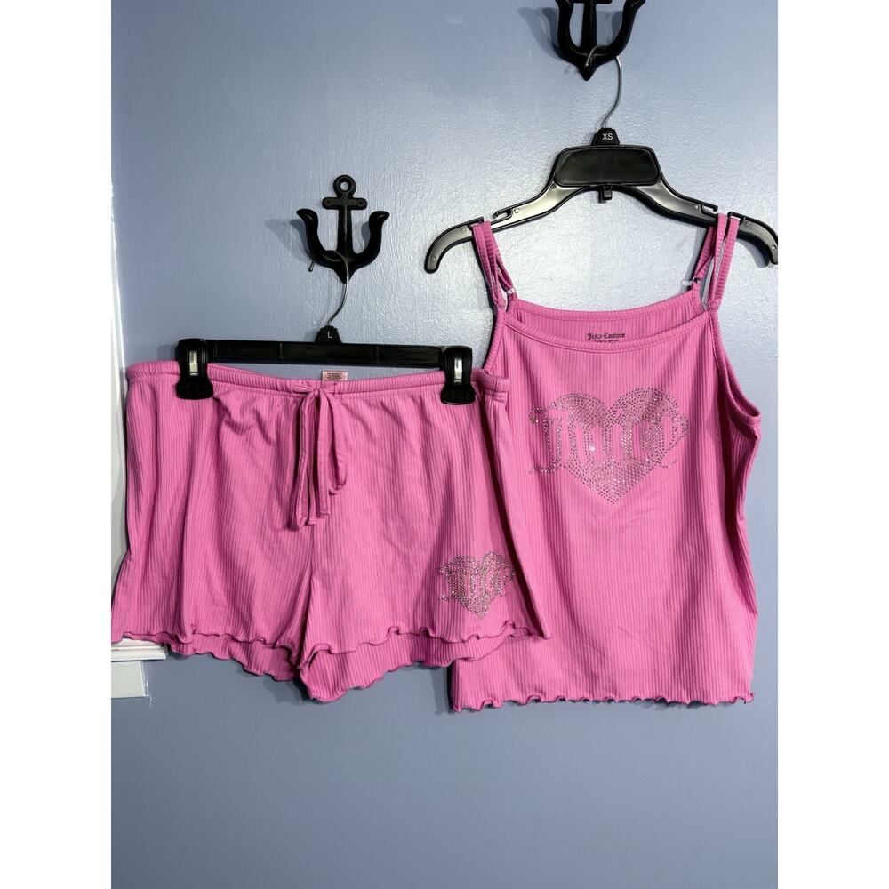 Juicy Couture 2 Piece Sleep Set Pink w/Rhinestone Accents Size L